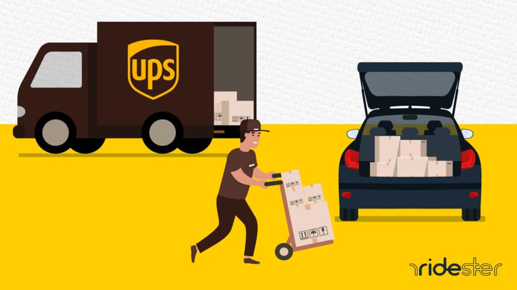 vector illustration of ups personal vehicle driver loading packages into his trunk