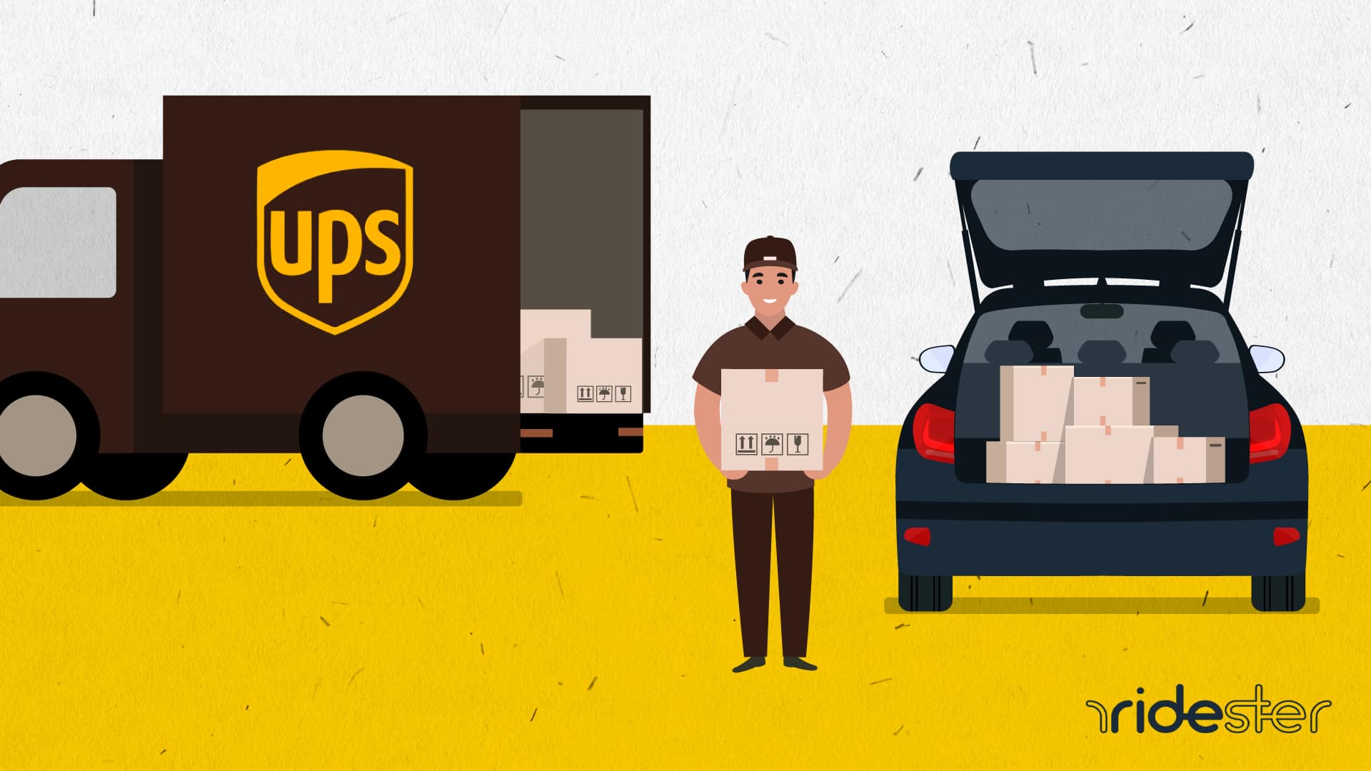 vector illustration of ups personal vehicle driver holding packages in his hands