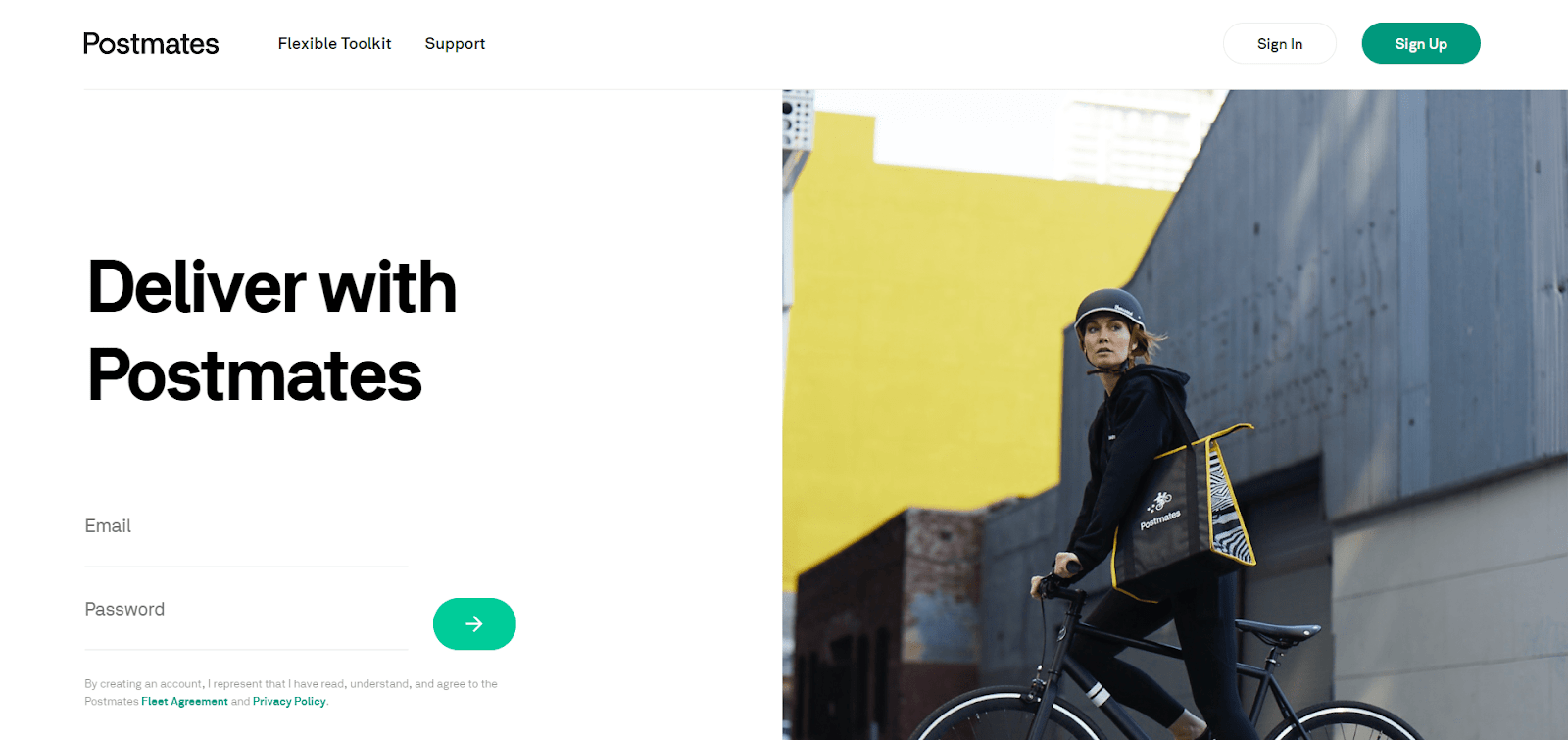 Postmates requirements: the "Deliver with Postmates" webpage
