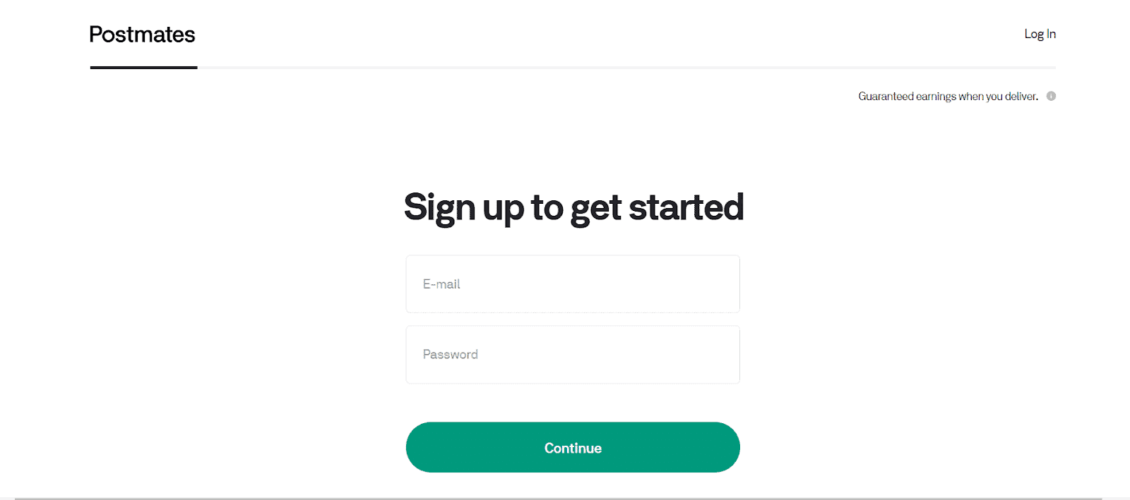 The sign up page to drive for Postmates