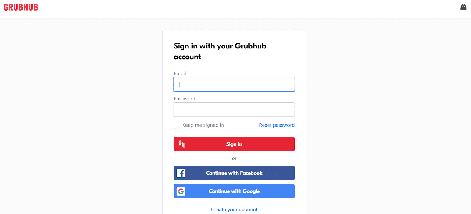 How does Grubhub work: the Grubhub sign in page