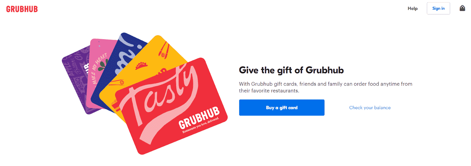 Grubhub gift card homepage