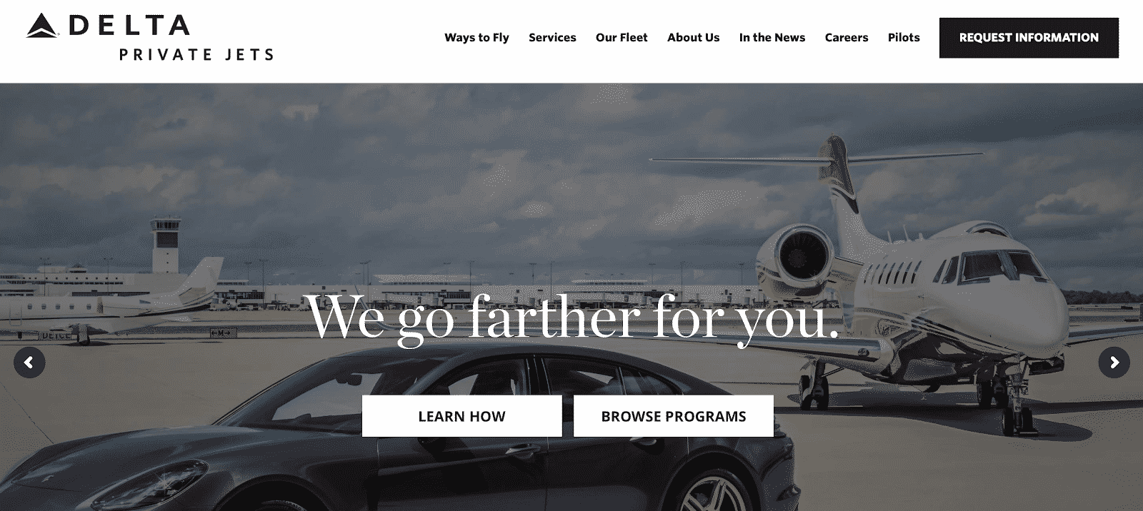 The Delta Private Jets homepage