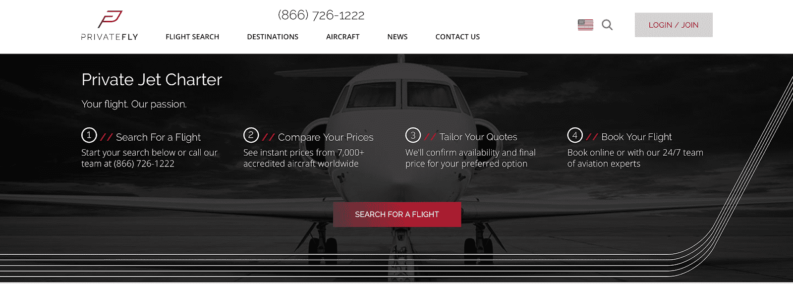 The PrivateFly homepage