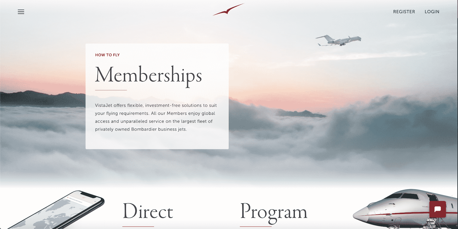 The VistaJet membership page