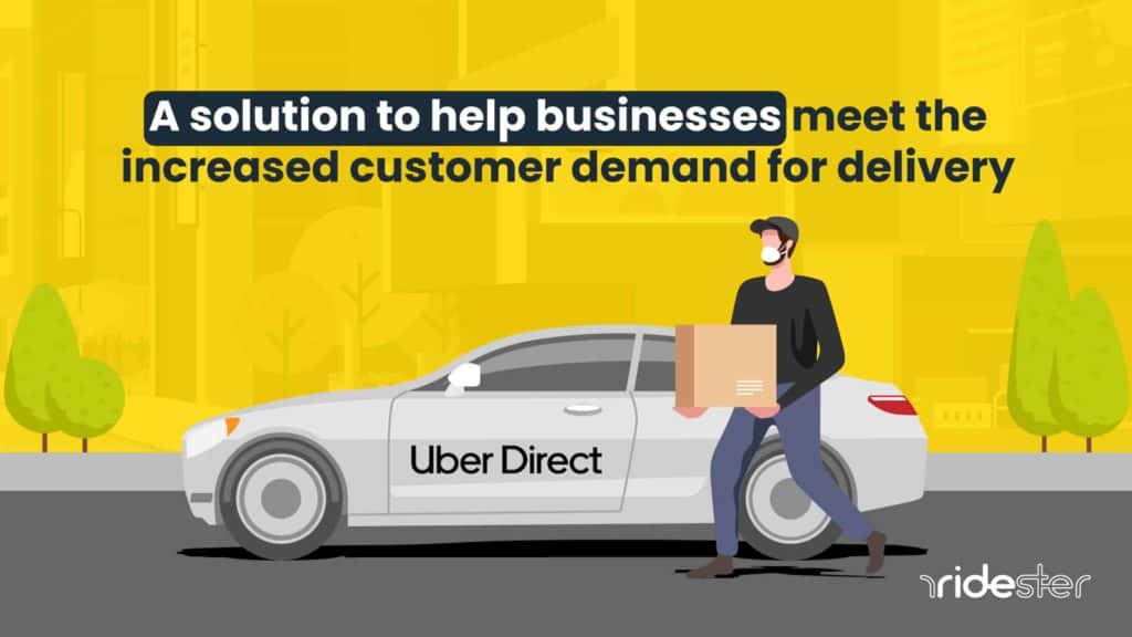 vector graphic showing an uber direct driver holding a box and getting into a vehicle labeled uber direct