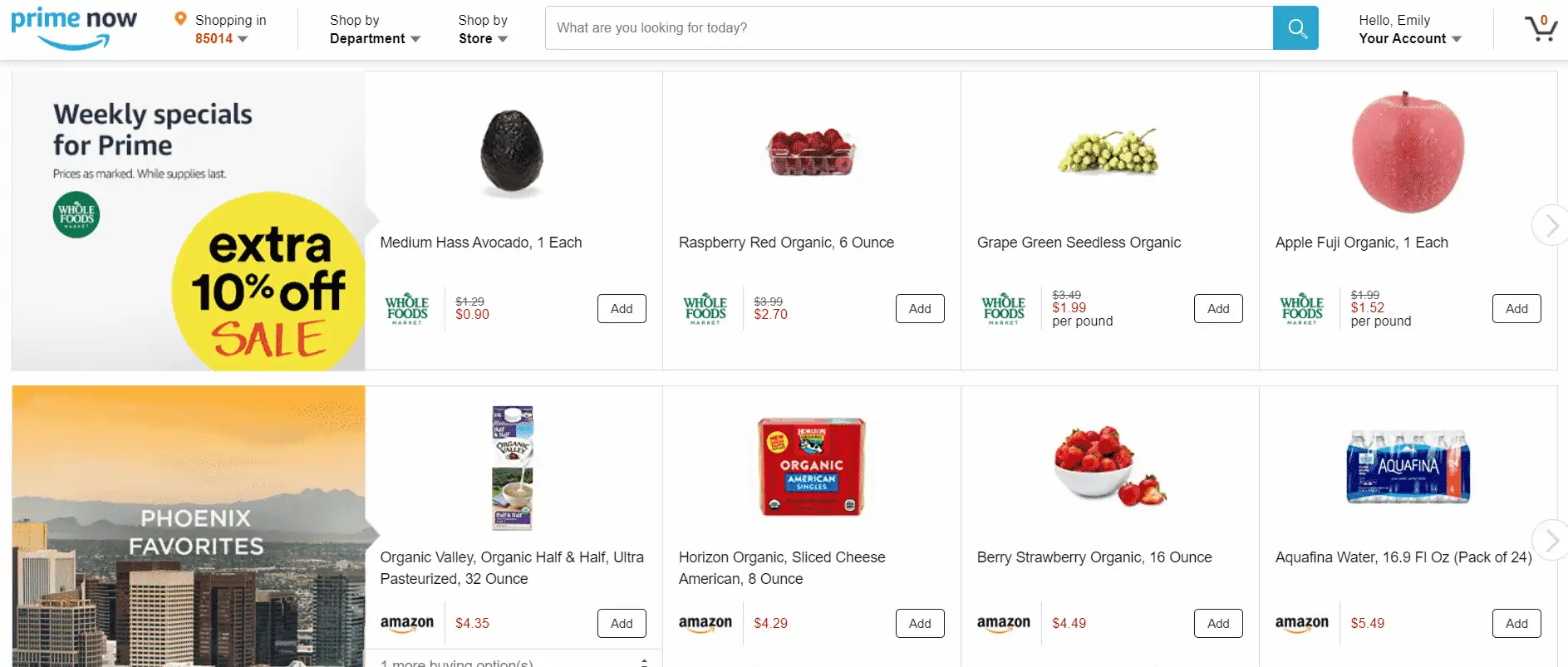 Prime Now items page