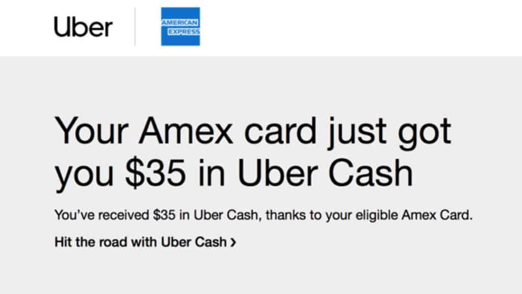 screenshot from email informing me of amex platinum uber credits to be claimed