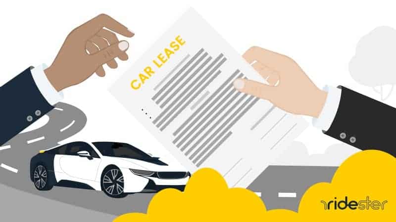 a vector image of a hand holding a car lease and another hand with a road and car in the background showing how to swap a lease