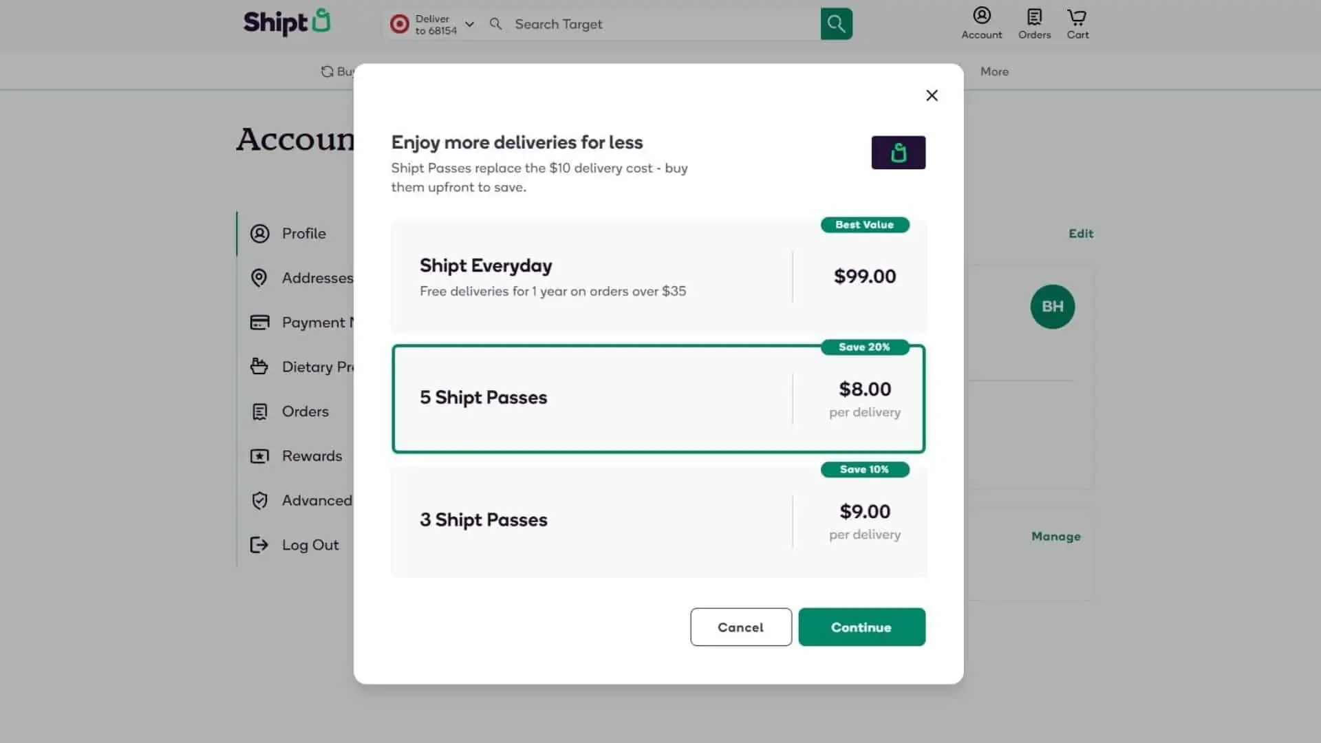 Shipt pass pricing screenshot - how to save on Shipt delivery