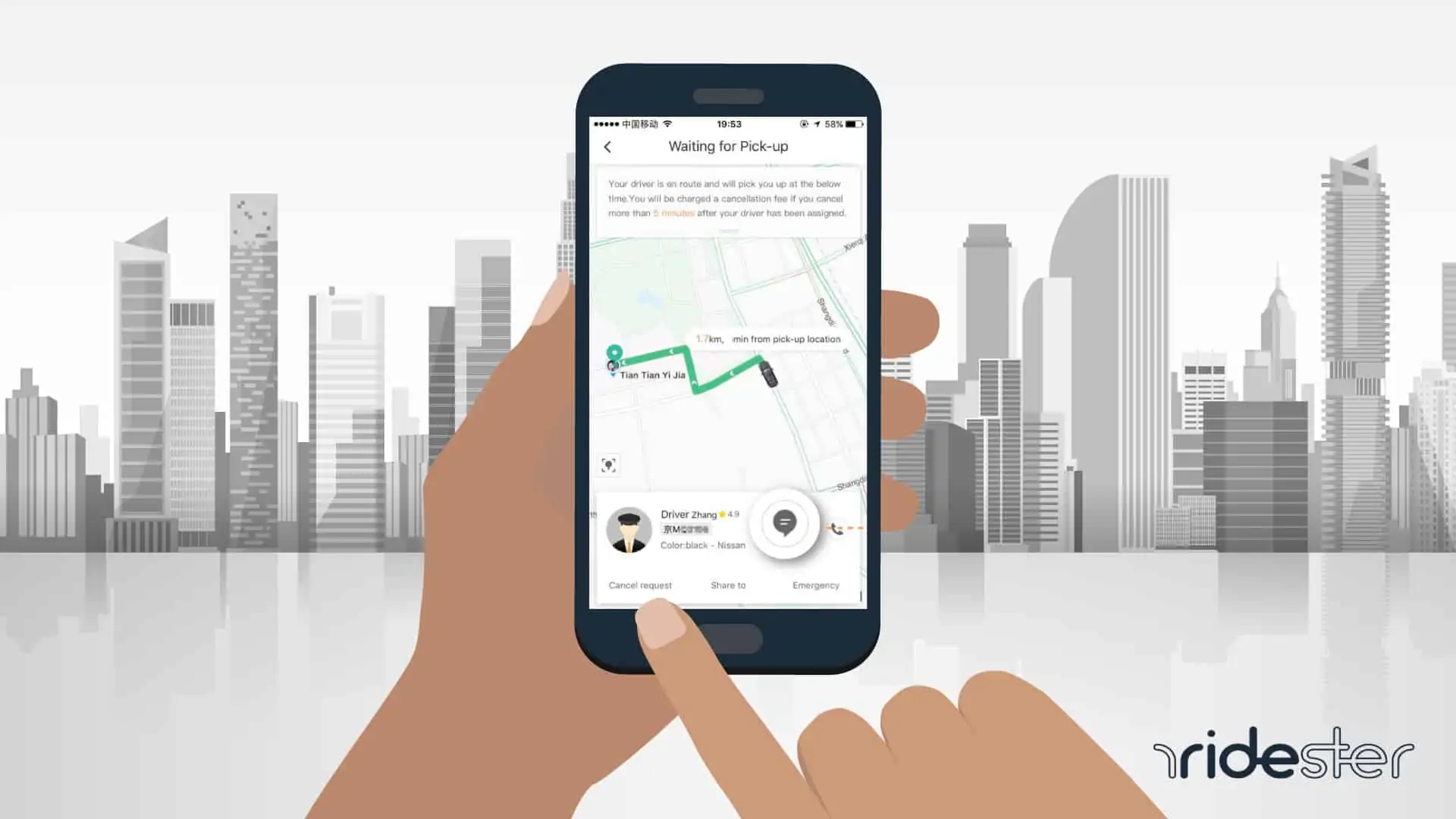hand holding a mobile phone running the didi chuxing app