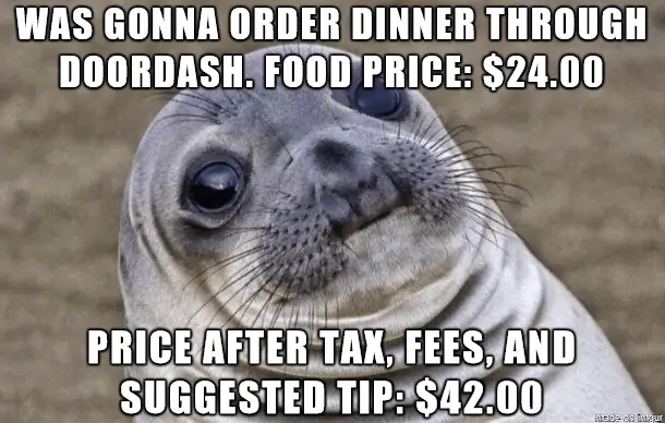 doordash meme about ordering food prices
