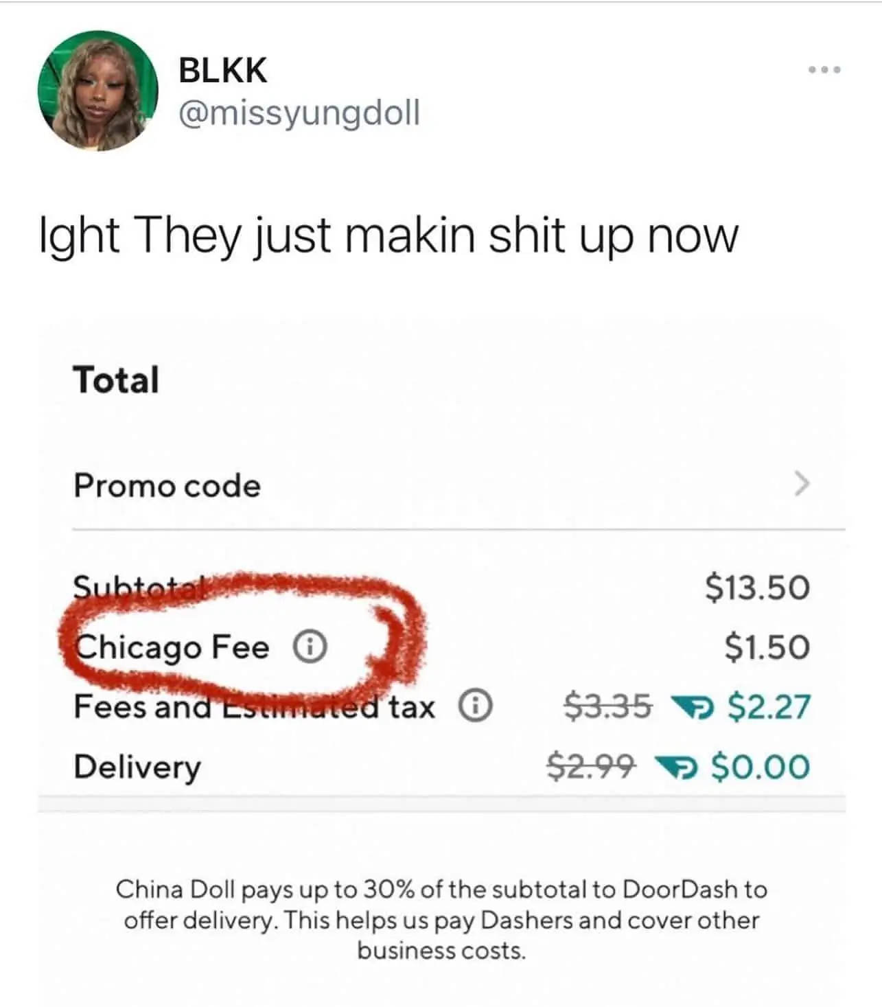 doordash meme about chicago fee