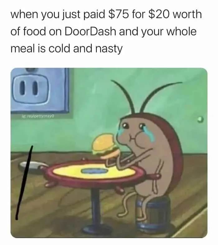 doordash meme about food being cold when arriving