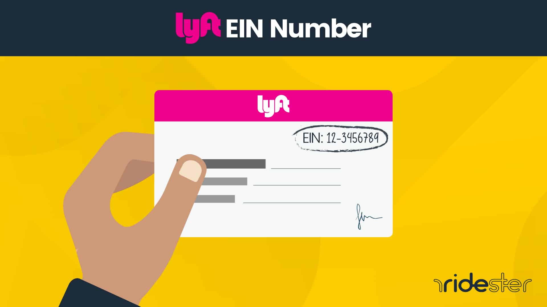 vector graphic illustration showing a hand holding a card with a Lyft ein number on it