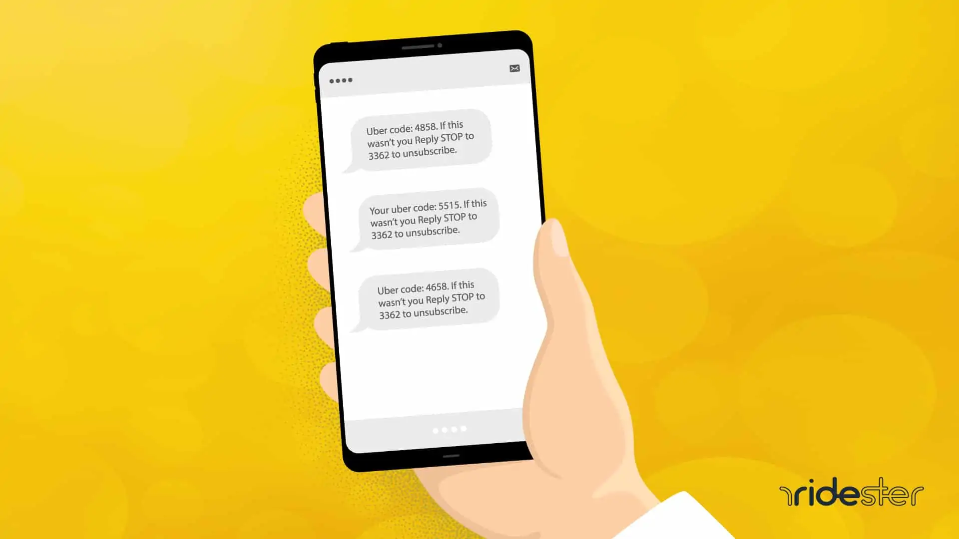 vector illustration of a hand holding a mobile phone that has just received an uber code text