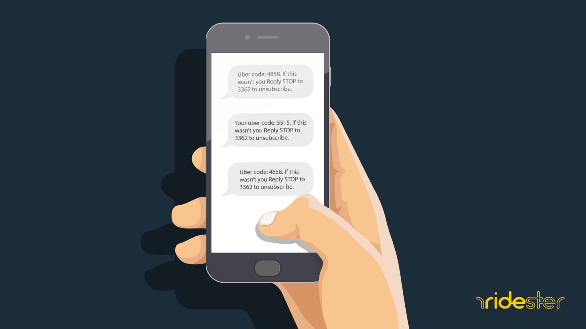 vector illustration of a hand holding a mobile phone that has just received an uber code text