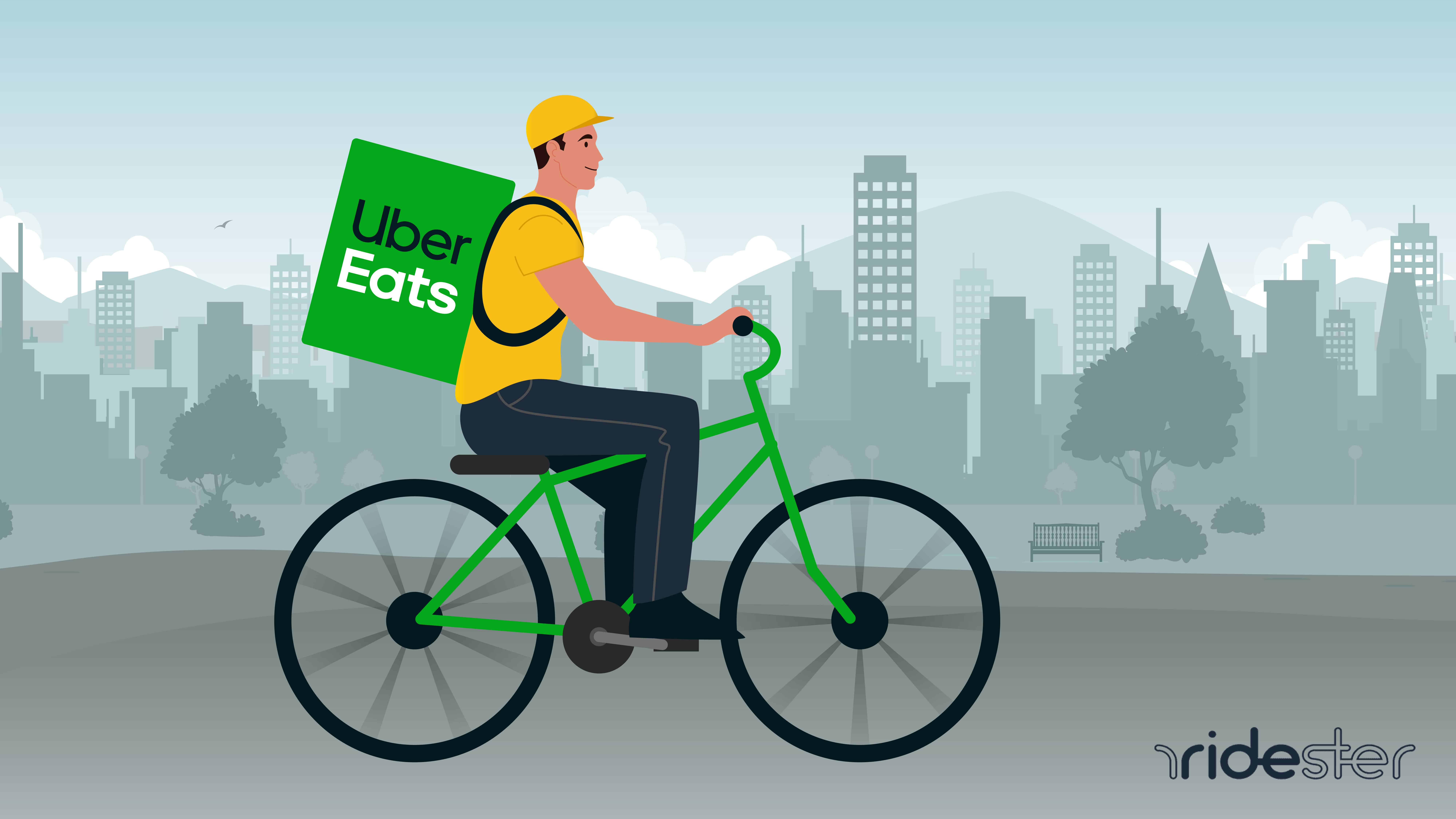 vector graphic of a man riding an uber eats bicycle