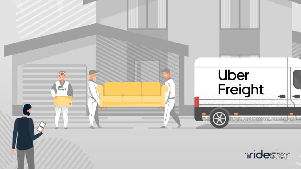 vector graphic showing a person using uber to move his stuff into a truck through the uber app
