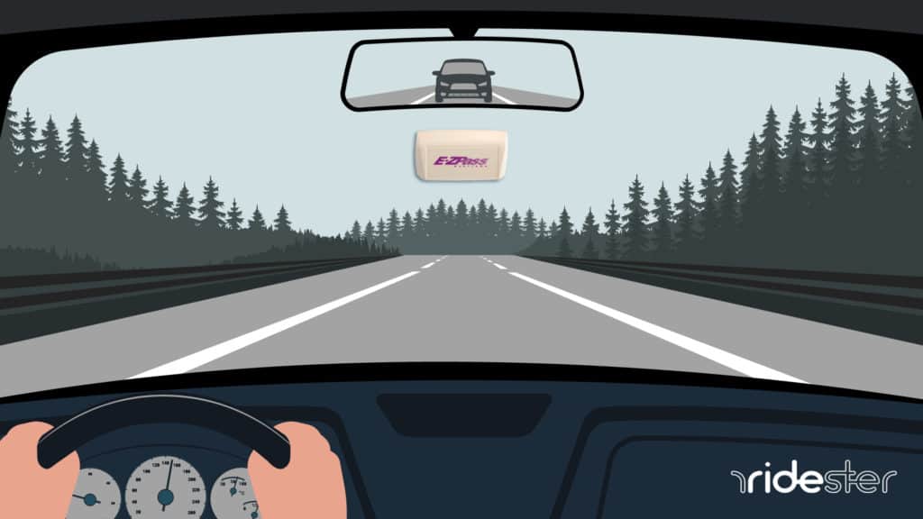 vector graphic showing ez pass on windshield of car driving down highway