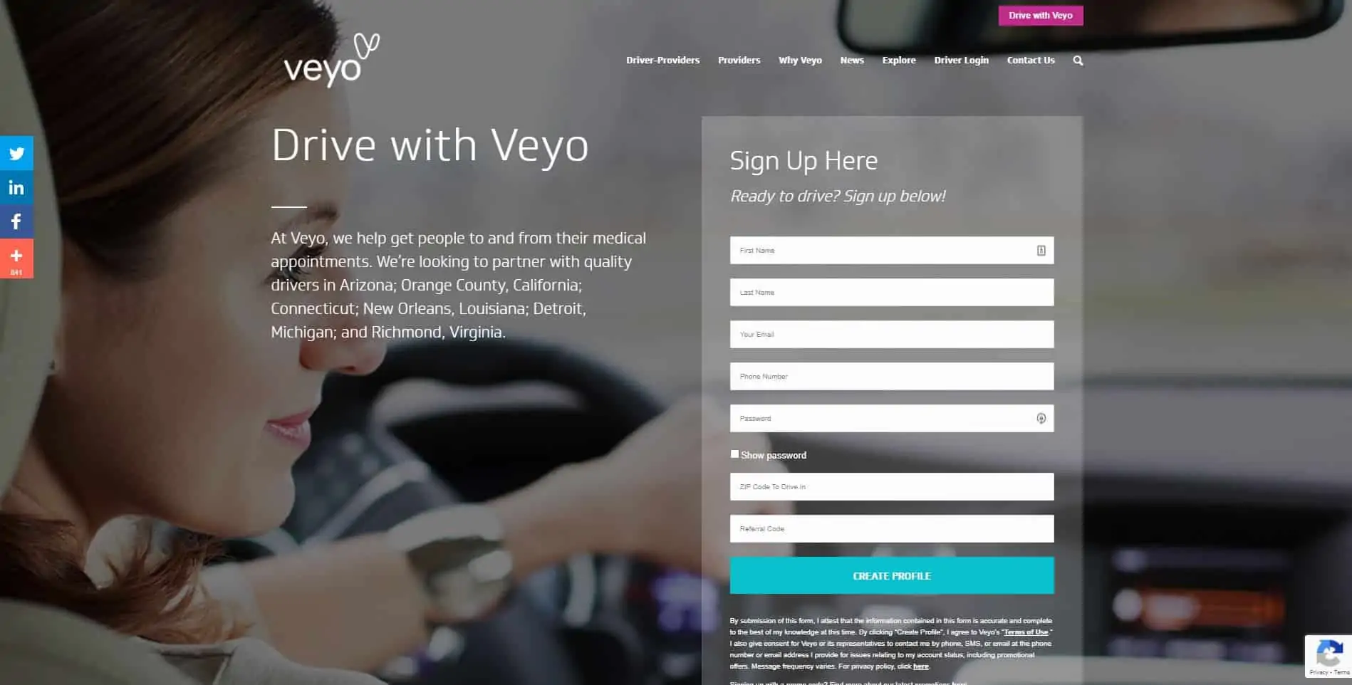 screenshot of the veyo driver application screen