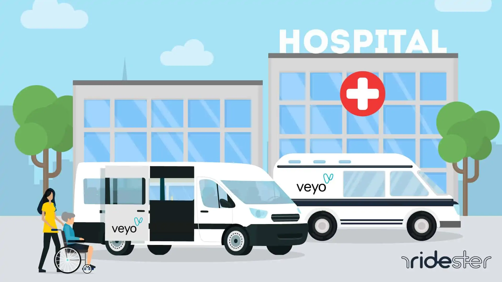 vector image showing Veyo driver pushing patient into Veyo van
