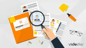 documents scattered about with a magnifying glass looking at a driver for an Amazon Flex background check