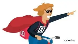 vector graphic showing delivery dudes mascot riding a scooter