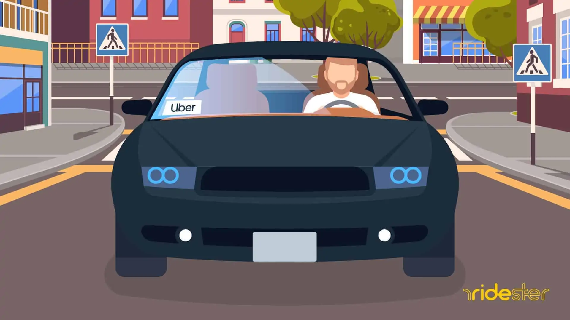 vector graphic showing man in car driving for uber