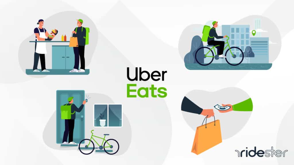 vector graphic showing a collection of people driving for uber eats