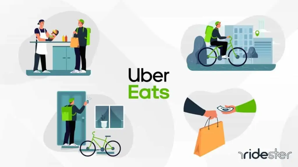 vector graphic showing a collection of people driving for uber eats