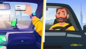 vector graphic showing man holding e-zpass and wincing because of the e-zpass violations he just caused