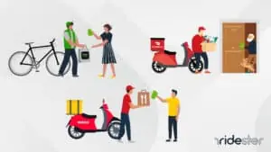 vector graphic showing various food delivery that accepts cash