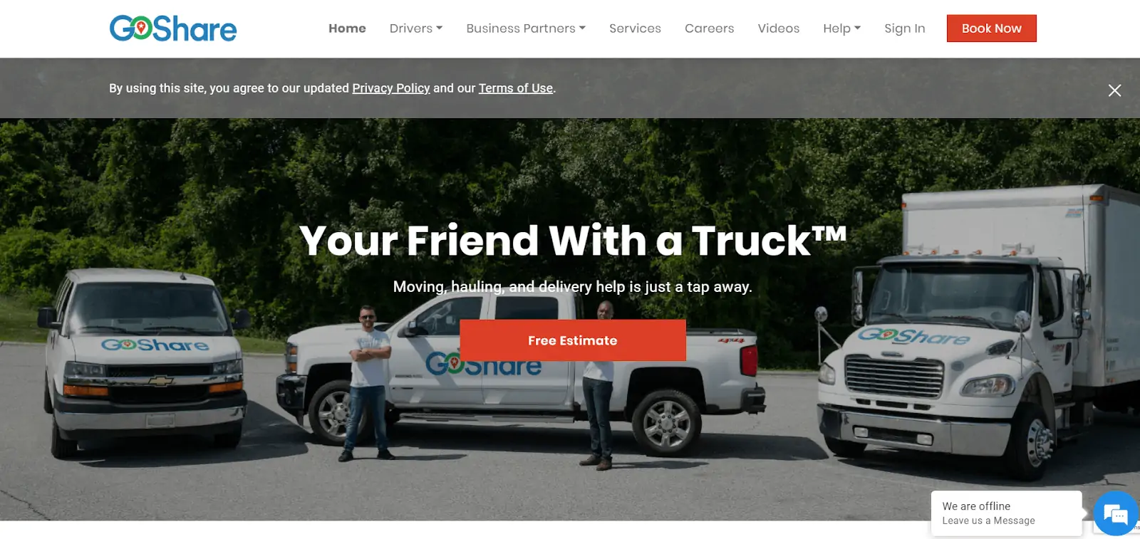 screenshot of goshare truck rental platform