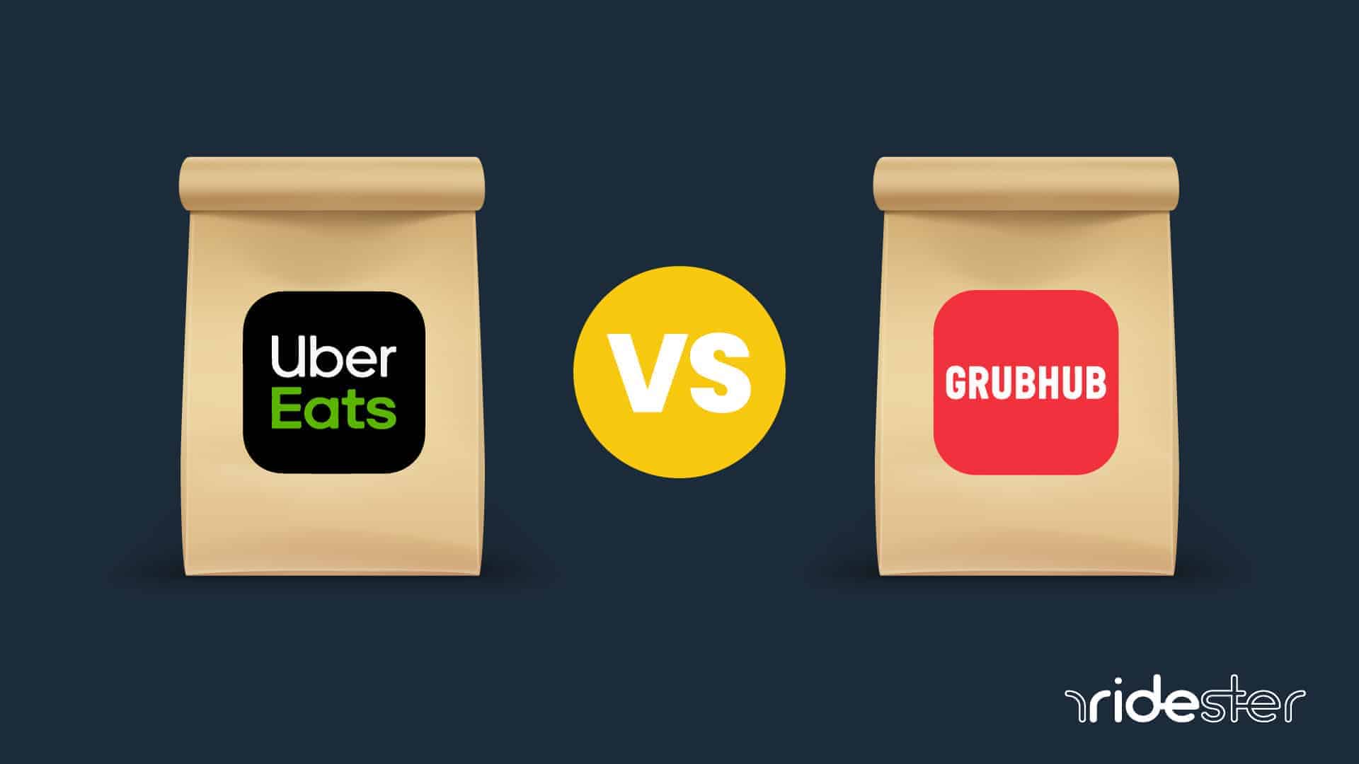 vector graphics image showing grubhub vs uber eats bags next to one another