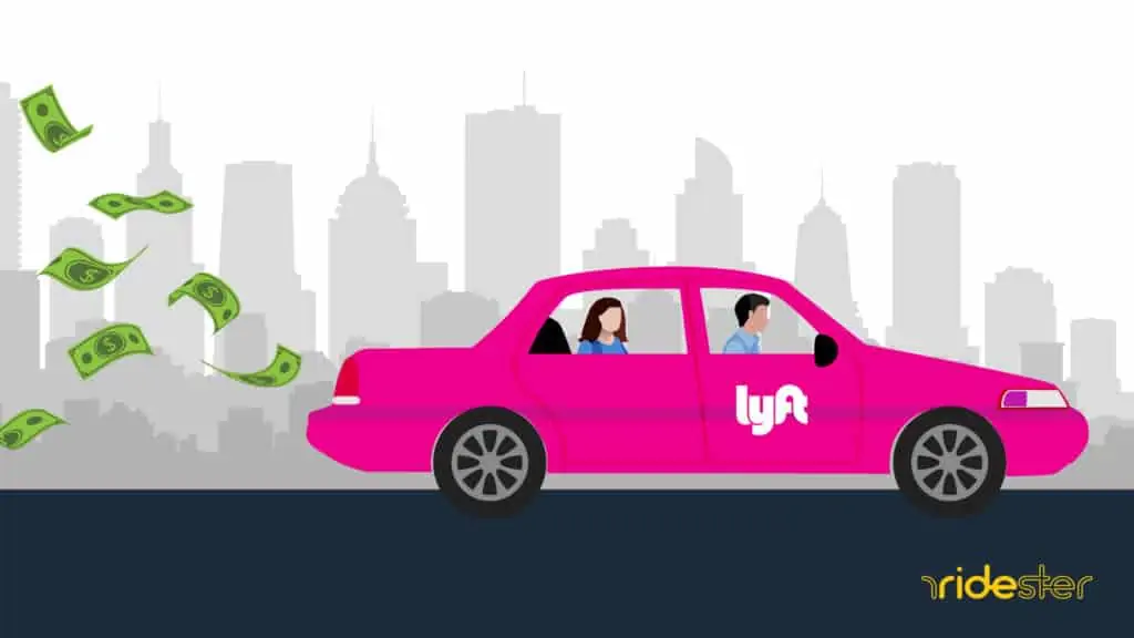 vector graphic showing a lyft vehicle with money coming out of it to indicate how much do Lyft drivers make