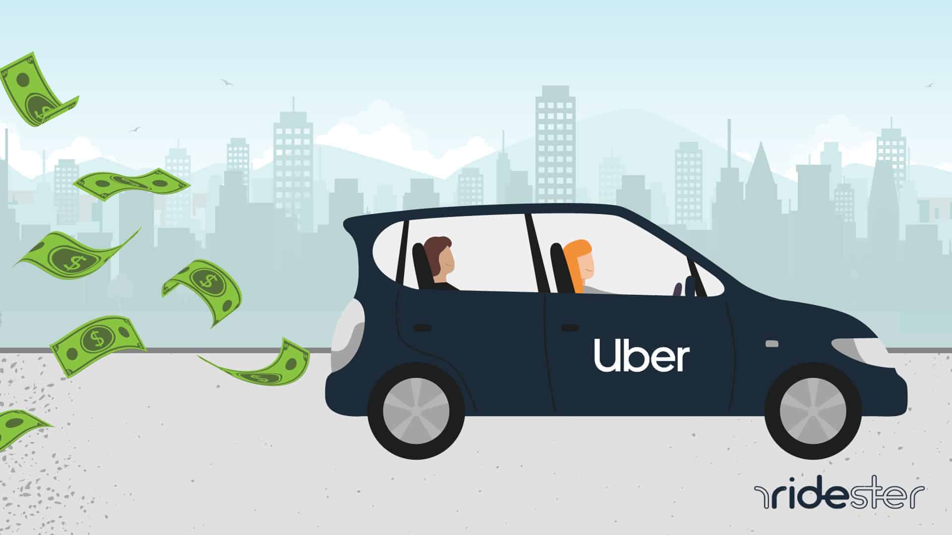 vector image of a car driving and money coming out the back to demonstrate how much do uber drivers make