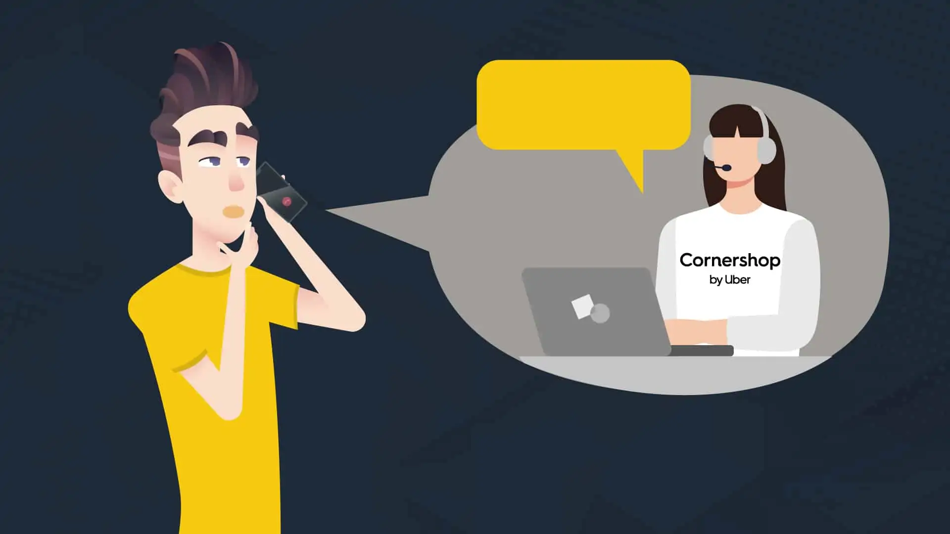 vector graphic showing a cornershop user in the process of how to contact cornershop