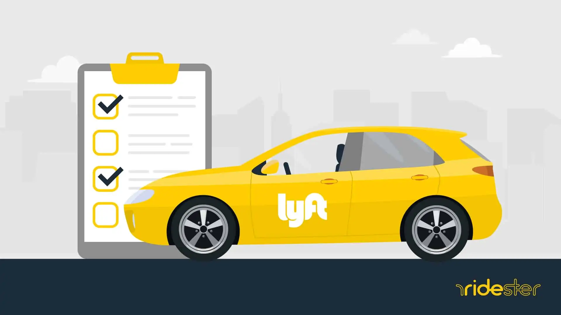 Lyft vehicle with a clipboard next to it - items are checked off because the vehicle has met lyft car requirements
