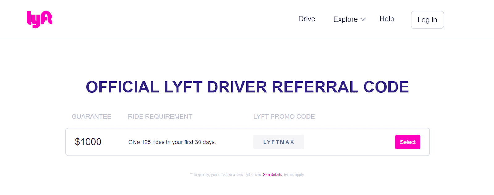 a screenshot of the official lyft referral code page for drivers