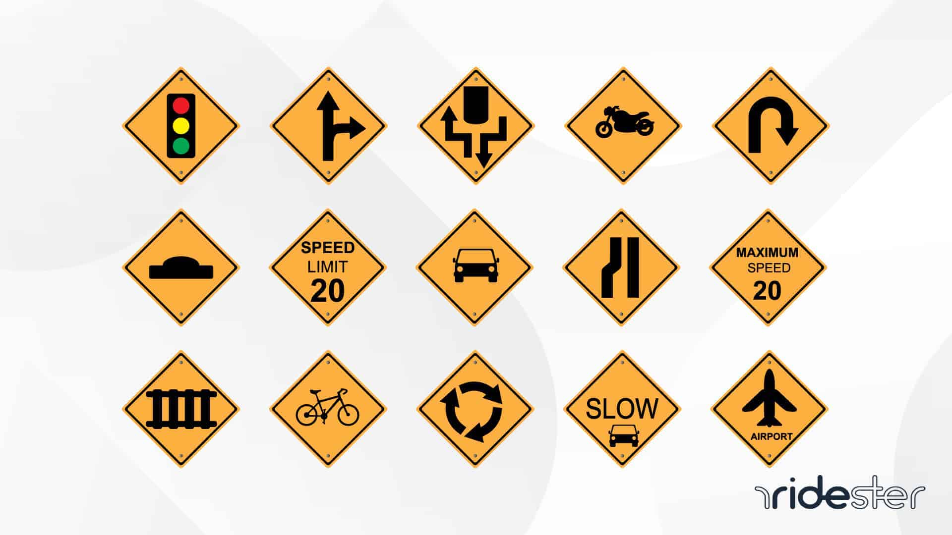 vector graphics image showing signs you would need to know for a road signs test