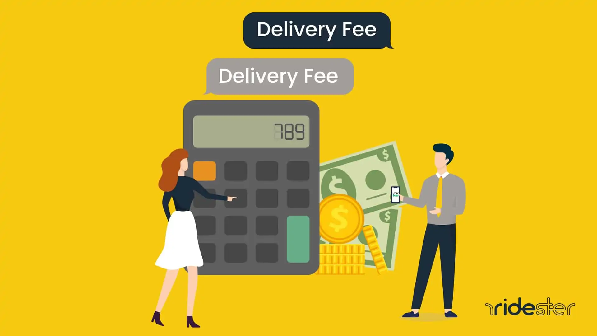 vector graphic showing the different types of Uber Eats fees that make up the cost of uber eats orders