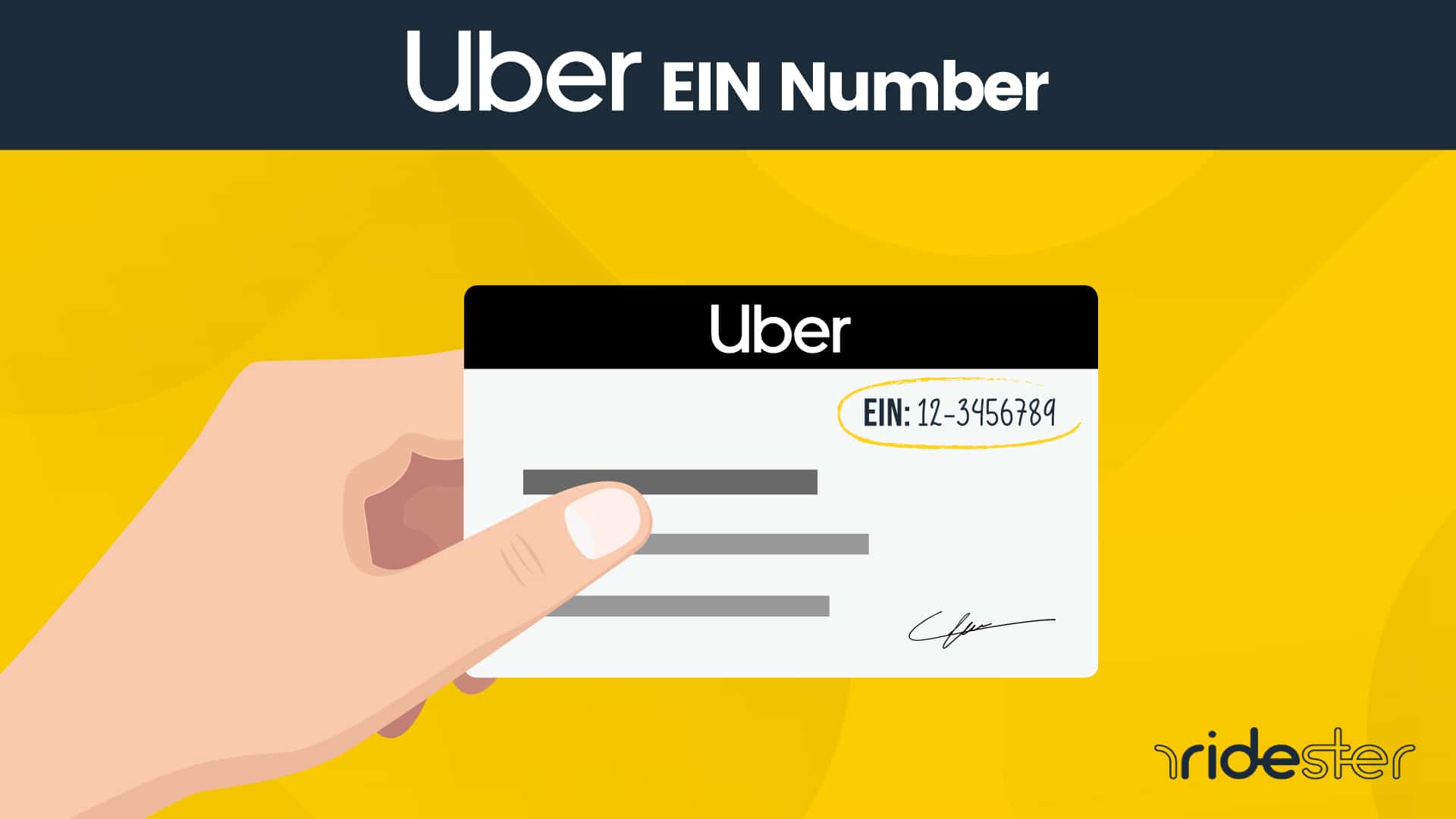 vector graphic showing a card that displays the uber ein number on it with a hand holding the card