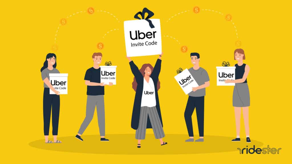 vector graphic showing people holding an Uber invite code above their head