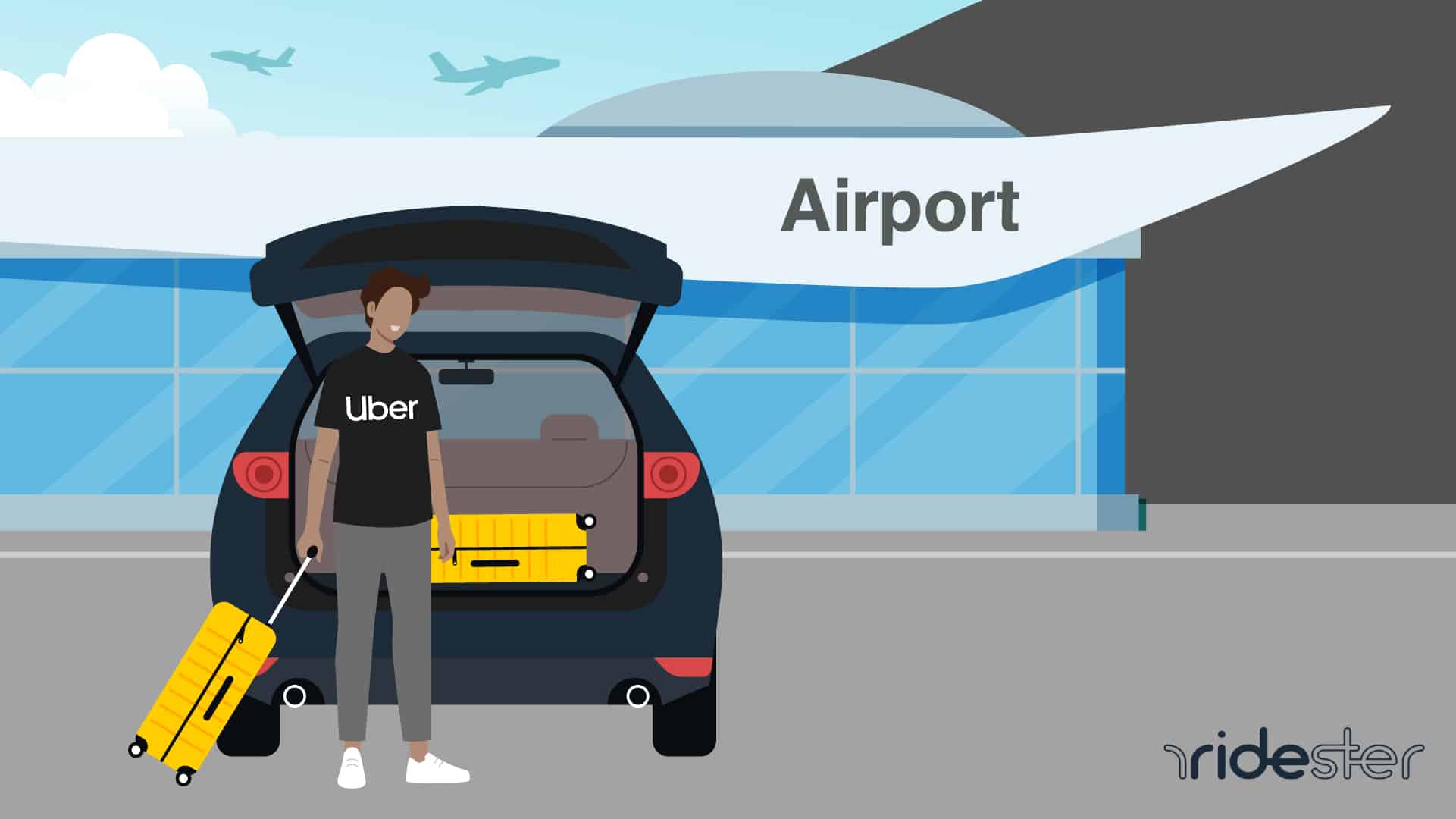 vector graphic showing rider loading uber luggage into vehicle