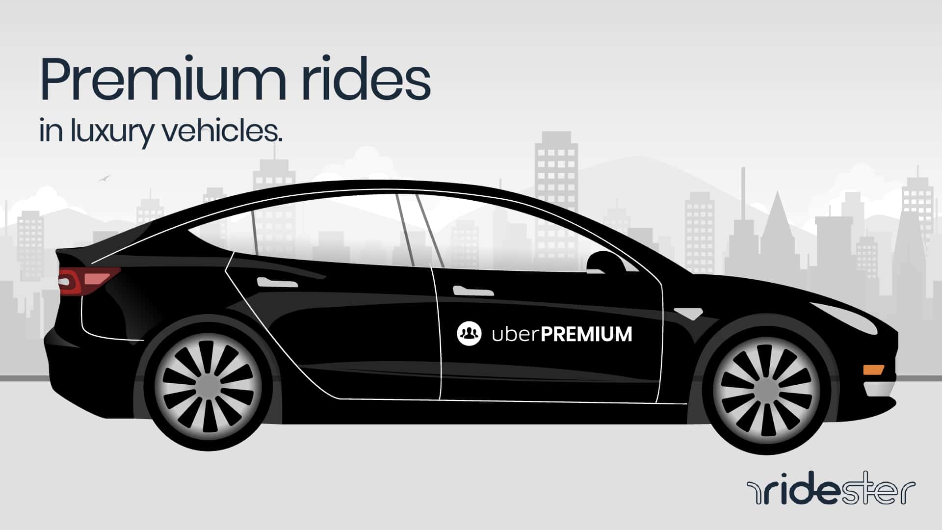 Vector graphic showing Uber Premium vehicle with tagline about the service