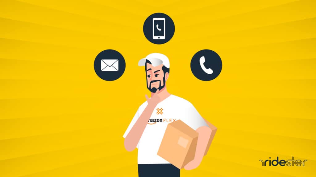 vector graphic showing man holding box and wondering about how to apply for amazon flex