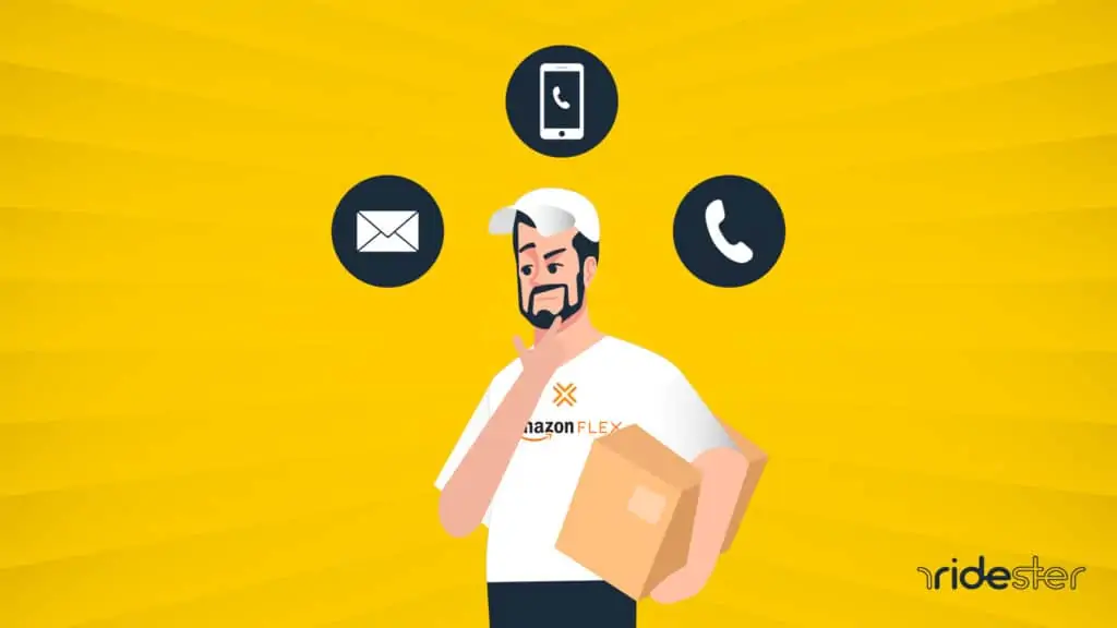 vector graphic showing man holding box and wondering about how to apply for amazon flex