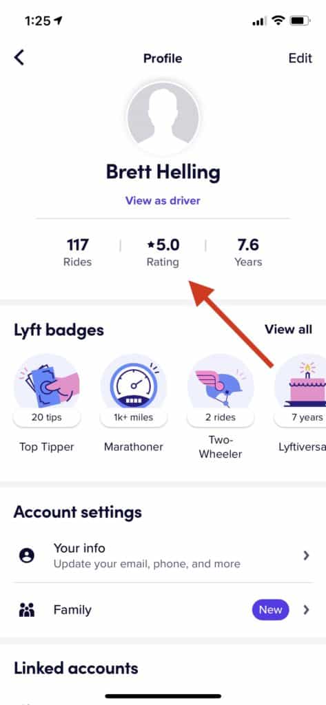 screenshot of step four that is required to check lyft passenger ratings