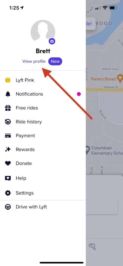 screenshot of step three that is required to check lyft passenger ratings